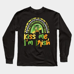 Kiss Me I'm Irish Funny  Saint Patrick Day renbow Long Sleeve T-Shirt